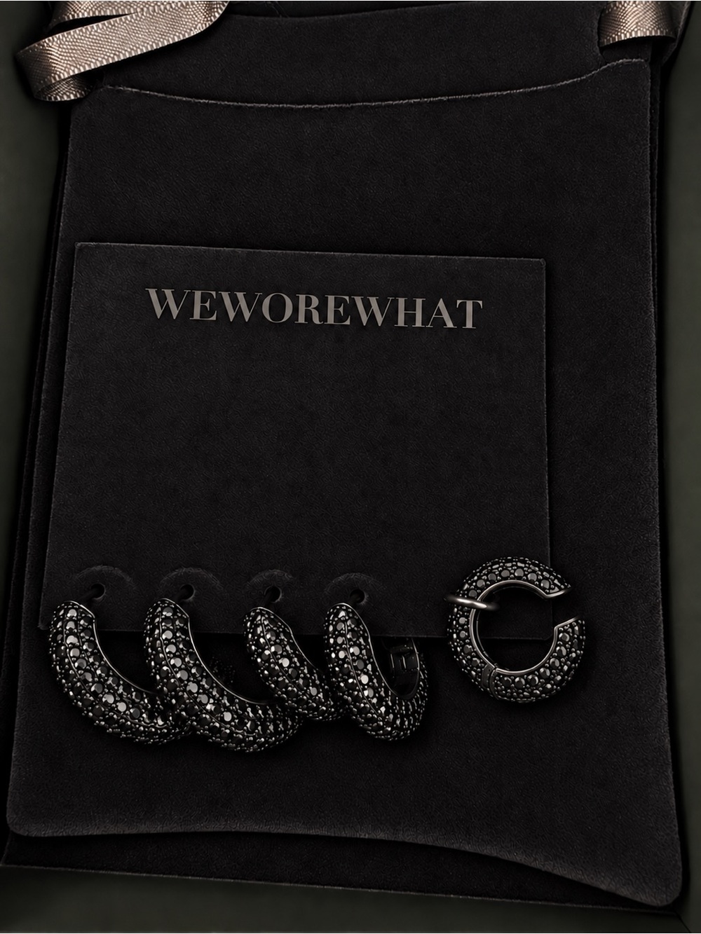 WeWoreWhat Black Crystal Hoop Earrings Ear Cuff 5-Piece Set NWT